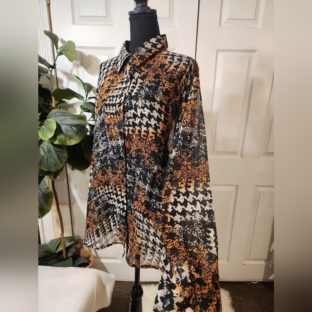 Vintage Erika Brooke Collection Women's Abstract High-Low Leopard Top | SIZE 6X - Picture 6 of 11